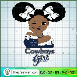 Dallas Cowboys Afro Puff Bow Girl SVG, Black Girls SVG, Fan Girl SVG