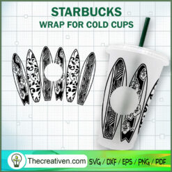 Floral Surf Board Starbucks Cup SVG, Starbucks Cold Cup Full Wrap SVG