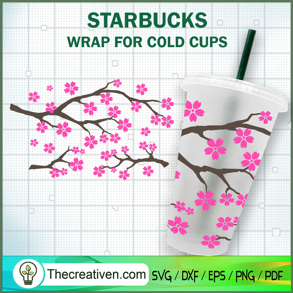 Cherry Blossom Starbucks Cup SVG, Starbucks Cold Cup Full Wrap SVG 1 Cherry Blossom Starbucks Cup SVG, Starbucks Cold Cup Full Wrap SVG