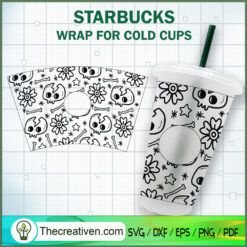 Skull Outline Starbucks Cup SVG, Starbucks Cold Cup Full Wrap SVG