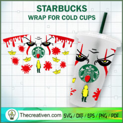 Horror Pennywise Starbucks Cup SVG, Starbucks Cold Cup Full Wrap SVG