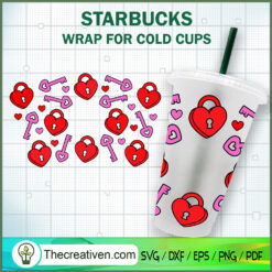 Heart Lock And Key Starbucks Cup SVG, Starbucks Cold Cup Full Wrap SVG