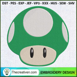 Retro Mushroom Green Embroid Embroidery Design