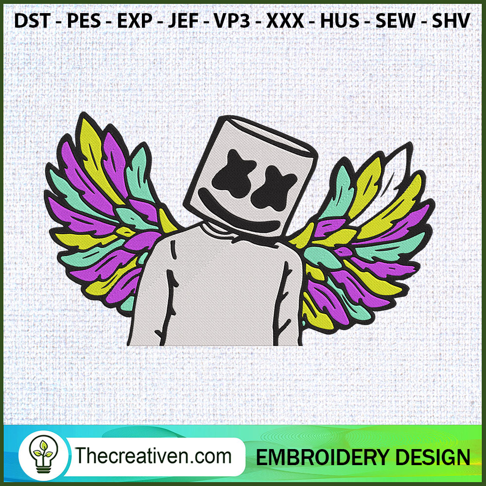 Marshmello Colorful Wing Emb Embroidery Design 1 Marshmello Colorful Wing Emb Embroidery Design