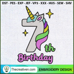7th Birthday Unicorn Embroid Embroidery Design