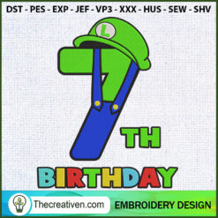 7th Birthday Luigi Bros Embr Embroidery Design