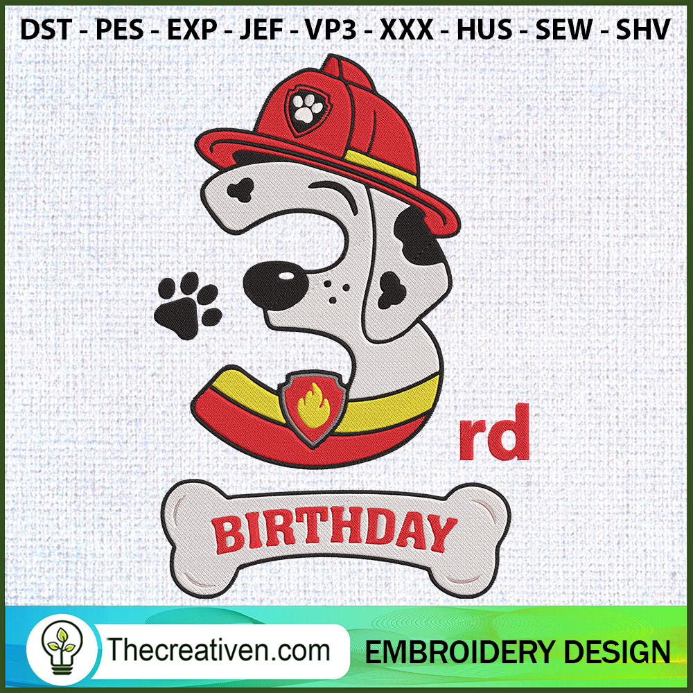 3rd Marshall Birthday Paw Pa Embroidery Design 1 3rd Marshall Birthday Paw Pa Embroidery Design