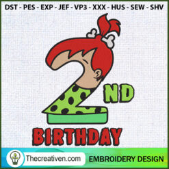 2nd Birthday Pebbles Flintst Embroidery Design