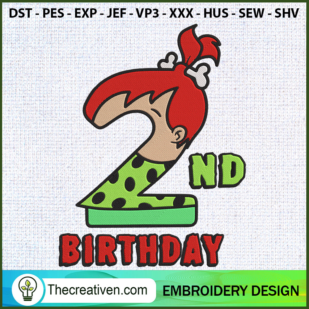 2nd Birthday Pebbles Flintst Embroidery Design 1 2nd Birthday Pebbles Flintst Embroidery Design