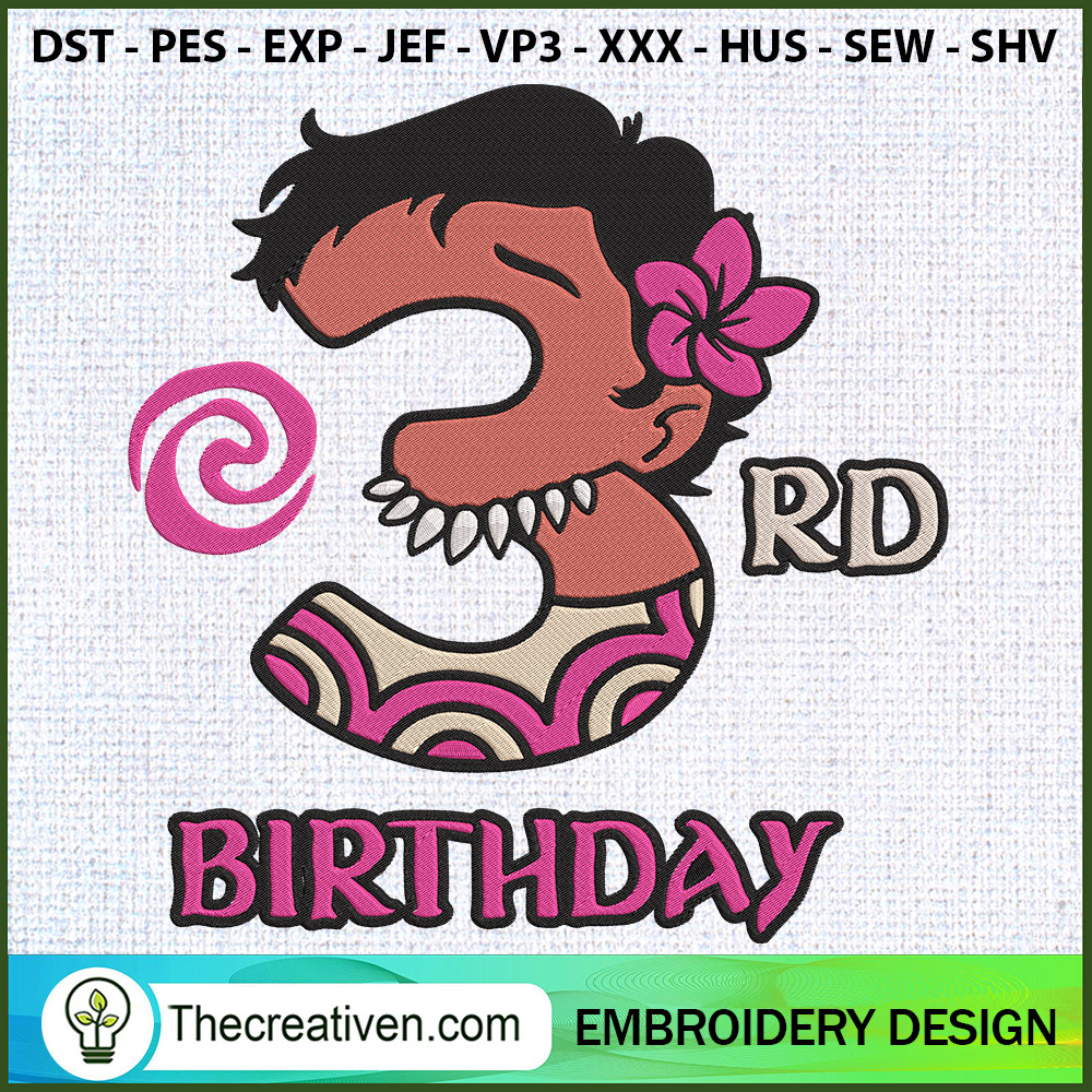 3rd Birthday Moana Embroider Embroidery Design 1 3rd Birthday Moana Embroider Embroidery Design
