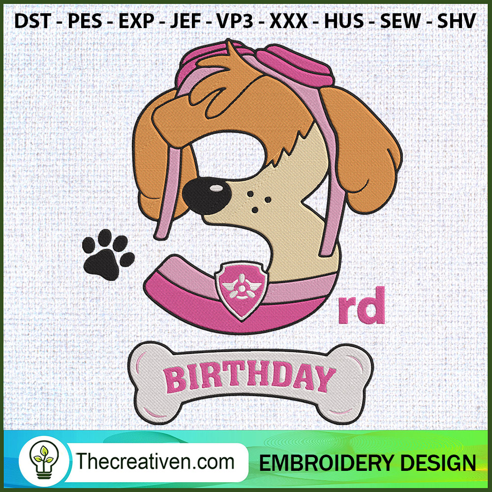 3rd Birthday Paw Patrol Skye Embroidery Design 1 3rd Birthday Paw Patrol Skye Embroidery Design