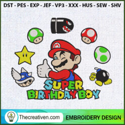 Super Birthday Boy Mario Emb Embroidery Design