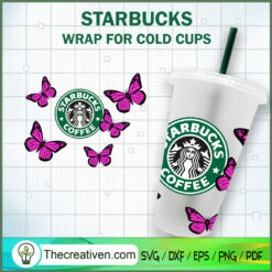 Pink Butterfly Starbucks Cold Cup SVG Cut File for Cri Design 84615