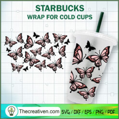 Pink Butterfly Starbucks Cold Cup SVG Cut File for Cri Design 85911