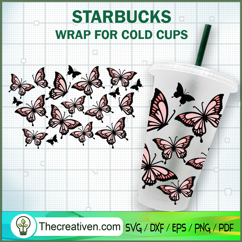 Pink Butterfly Starbucks Cold Cup SVG Cut File for Cri Design 85911 1 Pink Butterfly Starbucks Cold Cup SVG Cut File for Cri Design 85911