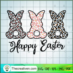 Happy Easter Spring SVG, Flower Bunny SVG, Leopard Bunny SVG