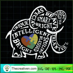 Autism Heart Elephant SVG Cut File for Cricut & Silhouette
