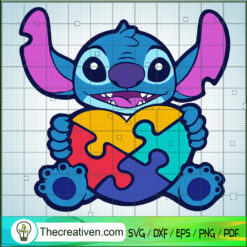 Stitch Autism Heart SVG, Ohana Stitch SVG, Autism Awareness SVG