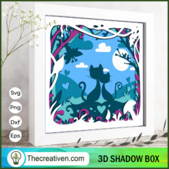 Couple Cat Moon 3D Papercut  SVG Cut File for Cricut