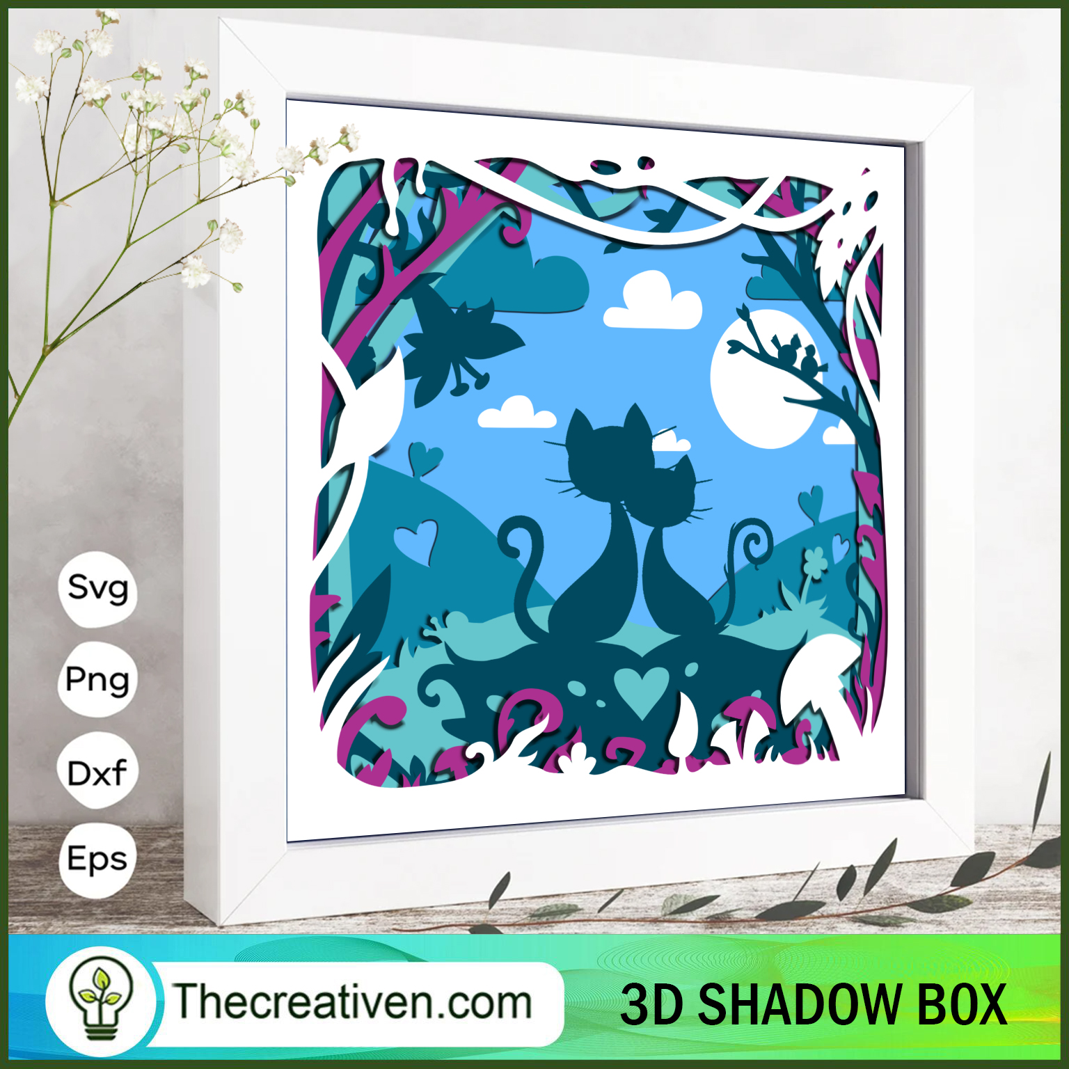 Couple Cat Moon 3D Papercut SVG Cut File for Cricut 1 Couple Cat Moon 3D Papercut SVG Cut File for Cricut