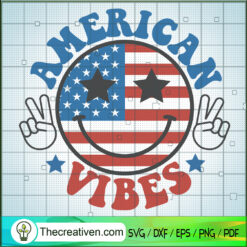American Vibes SVG, American Smiley Emoji SVG, American Flag SVG