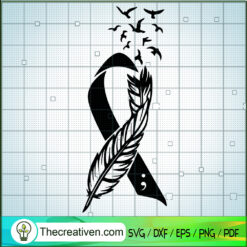 Feathers Ribbon SVG, Cancer Ribbon SVG, Feather And Birds SVG