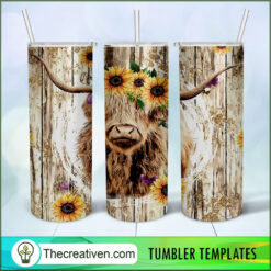Cow Sunflower Full Tumbler Wrap Tumbler Wrap – Digital Download