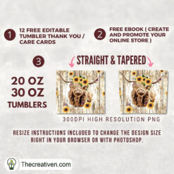 Alternative view of Cow Sunflower Full Tumbler Wrap Tumbler Wrap – Digital Download