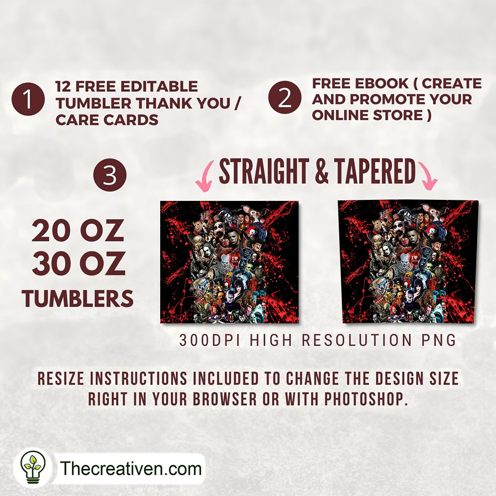 All Horror Characters Full Tum Tumbler Wrap Download 2 All Horror Characters Full Tum Tumbler Wrap Download - Image 2