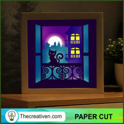 The Cat Outside The Door Shadow Box, Cat Paper Cut, 3D Cut Light Box