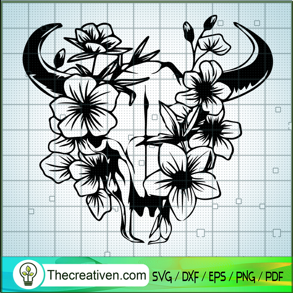 Cow Skull Floral SVG, Cow Head SVG, Skull SVG 1 Cow Skull Floral SVG, Cow Head SVG, Skull SVG