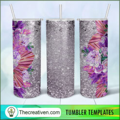 Silver Glitter With Flower Ful Tumbler Wrap Download