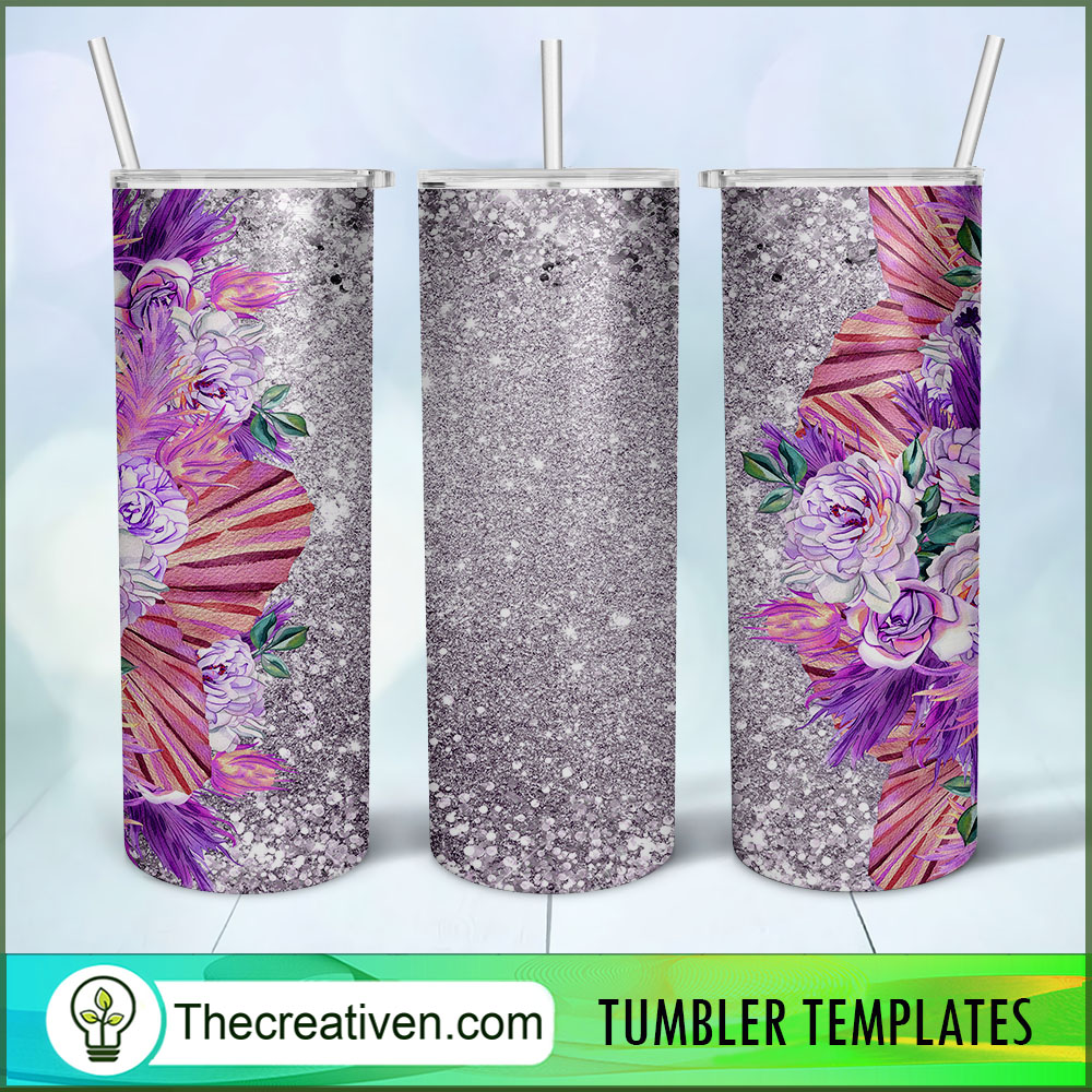 Silver Glitter With Flower Ful Tumbler Wrap Download 1 Silver Glitter With Flower Ful Tumbler Wrap Download