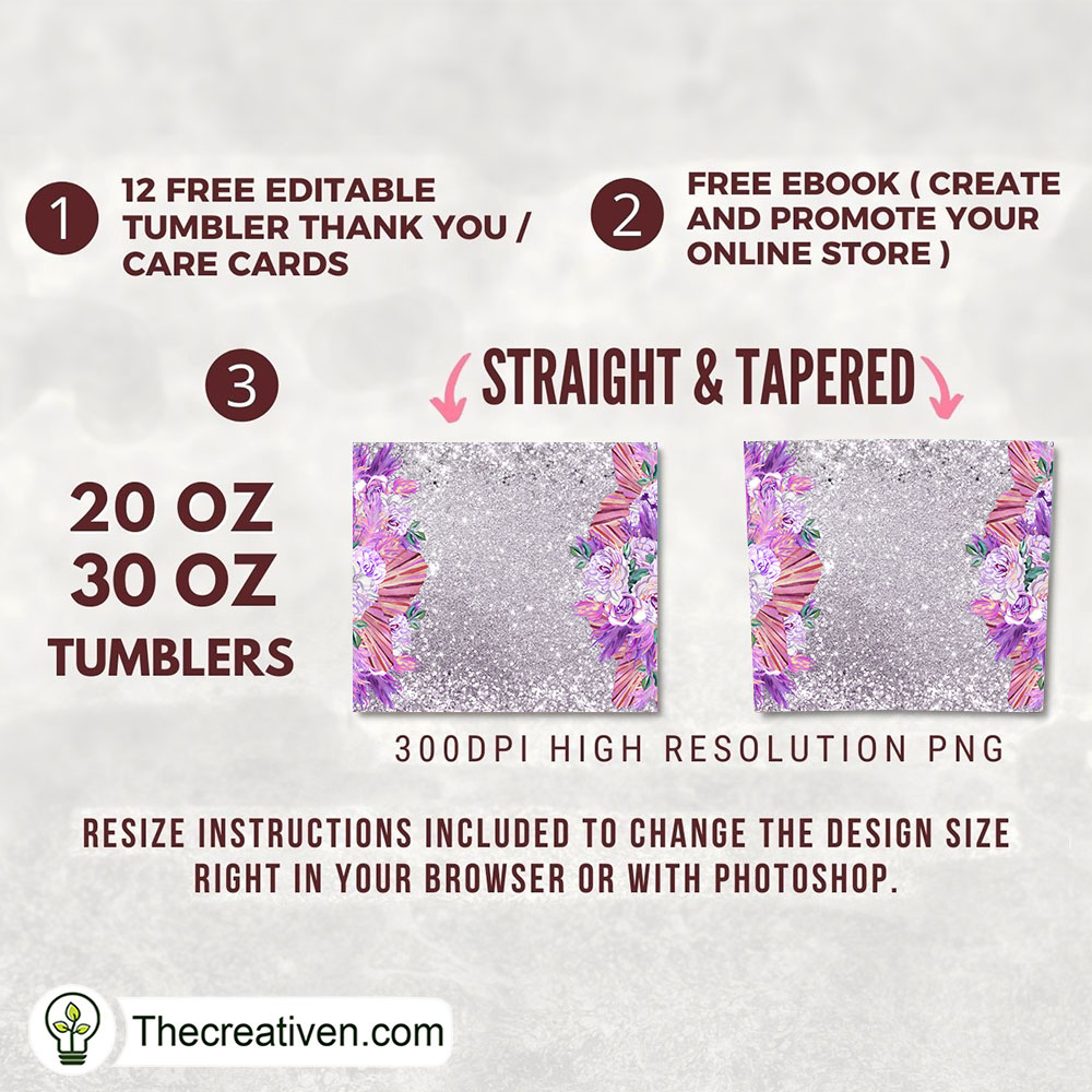 Silver Glitter With Flower Ful Tumbler Wrap Download 2 Silver Glitter With Flower Ful Tumbler Wrap Download - Image 2