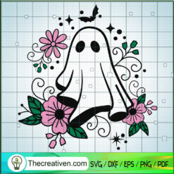 Cute Ghost With Floral SVG, Funny Halloween SVG, Ghost Halloween SVG