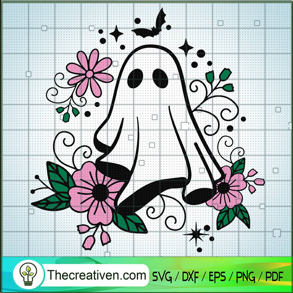 Cute Ghost With Floral SVG, Funny Halloween SVG, Ghost Halloween SVG 1 Cute Ghost With Floral SVG, Funny Halloween SVG, Ghost Halloween SVG