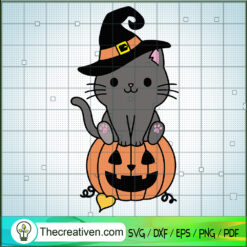 Cat With Pumpkin SVG, Halloween Cat SVG, Cat Witch SVG