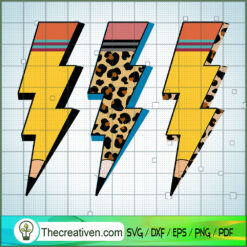 Pencil Lightning Bolt SVG, Lightning Bolt SVG, Leopard Print SVG