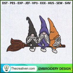 Three Gnome With Broom Embro Embroidery Design