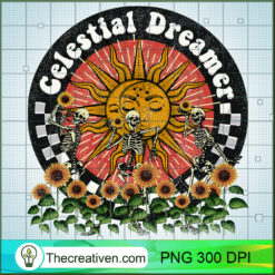 Celestial Dreamer PNG, Retro Skeleton Dancing PNG, Grunge Sublimation