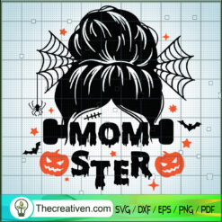 Momster Frankenstein SVG, Mom Halloween SVG, Messy Bun SVG