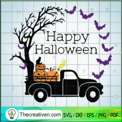 Happy Halloween Truck SVG, Halloween Pumpkin SVG, Spooky Halloween SVG