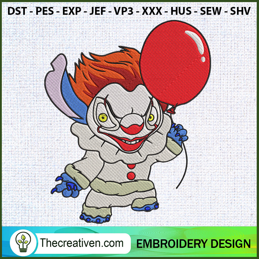 Pennywise Stitch Funny Face Embroidery Design 1 Pennywise Stitch Funny Face Embroidery Design