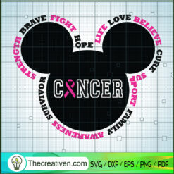 Mickey Cancer Head SVG, Disney Cancer SVG, Breast Cancer Awareness SVG