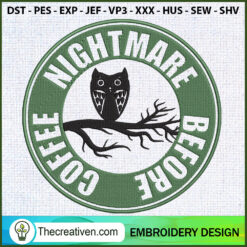 Nightmare Before Coffee Owl  Embroidery Design
