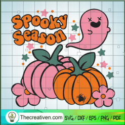 Spooky Season SVG, Pumpkin Halloween SVG, Pink Ghost Halloween SVG
