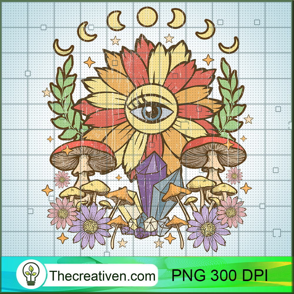 Floral Sun And Moon PNG, Mushroom PNG, Groovy Sublimation 1 Floral Sun And Moon PNG, Mushroom PNG, Groovy Sublimation