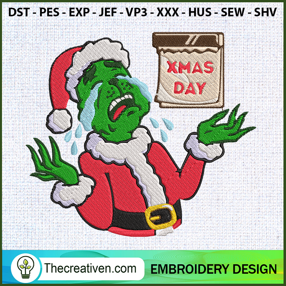 Grinch Cry X-mas Day Embroid Embroidery Design 1 Grinch Cry X-mas Day Embroid Embroidery Design