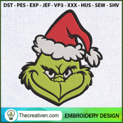 Grinch Head Santa Embroidery Design