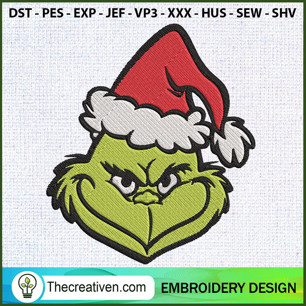 Grinch Head Santa Embroidery Embroidery Design 6 Grinch Head Santa Embroidery Design